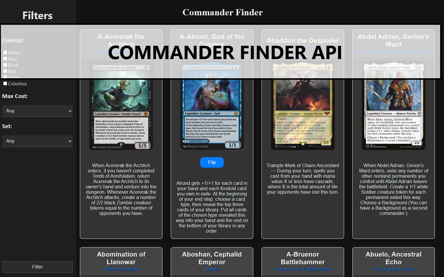 Commander Finder API